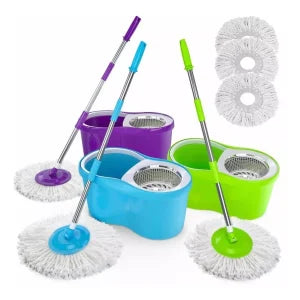 Mopa Giratoria Auto Exprimible🧹 + Balde + Mopa de Repuesto 🎁
